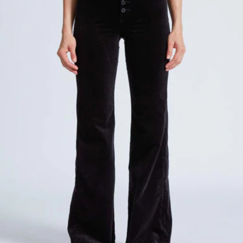 ASKK NY Black Velvet Wide Leg Pants High Waisted